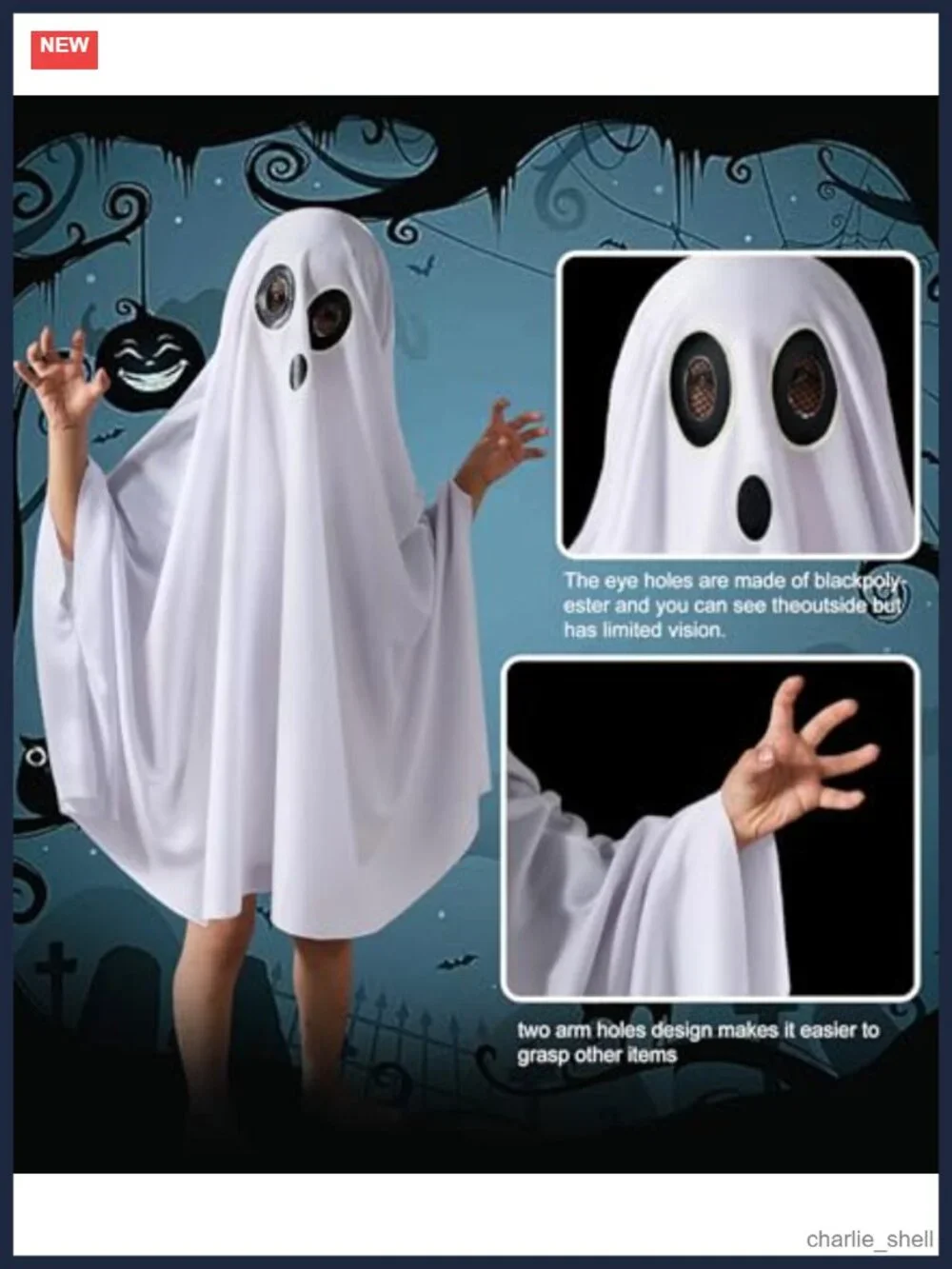 Kids Ghost Halloween Costume Glow in the Dark Cape Toddler Boys Girls